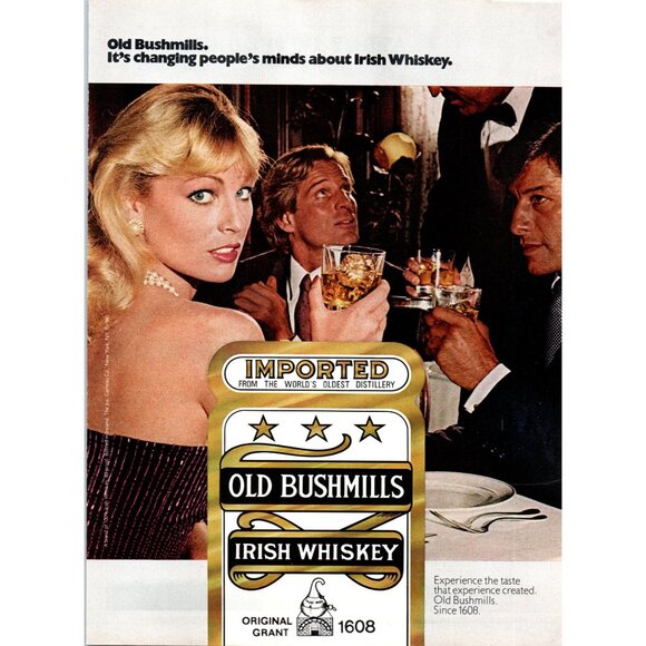 1981 Old Bushmills Irish Whiskey Vintage Print Ad Formal Dinner Pearls Wall Art - Picture 1 of 2